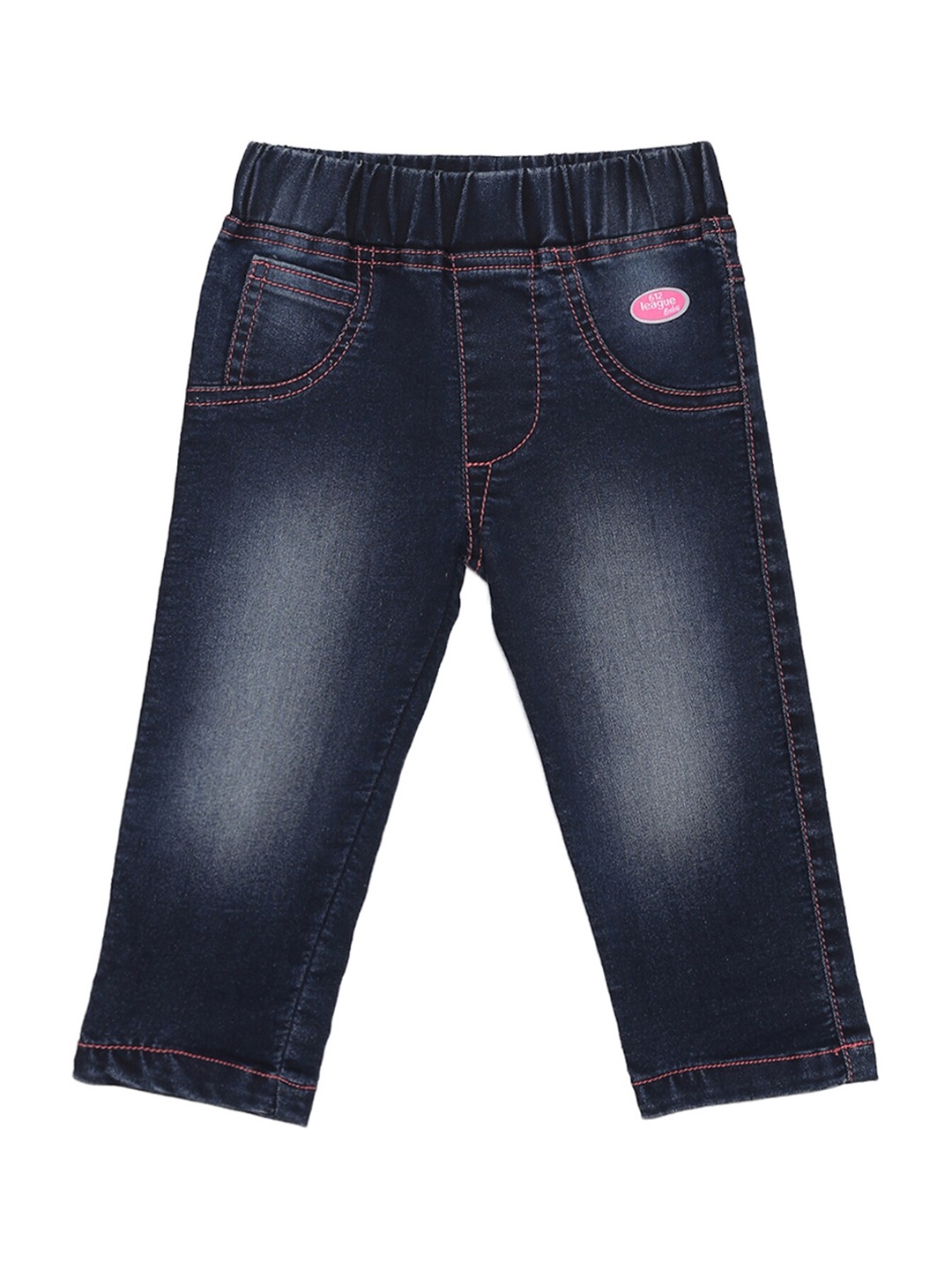 

612League Girls Blue Classic Slim Fit Low Distress Heavy Fade Stretchable Jeans