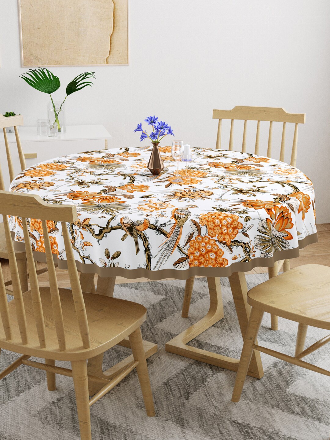 

Gulaab Jaipur White & Orange Floral Printed 6-Seater Cotton Table Covers