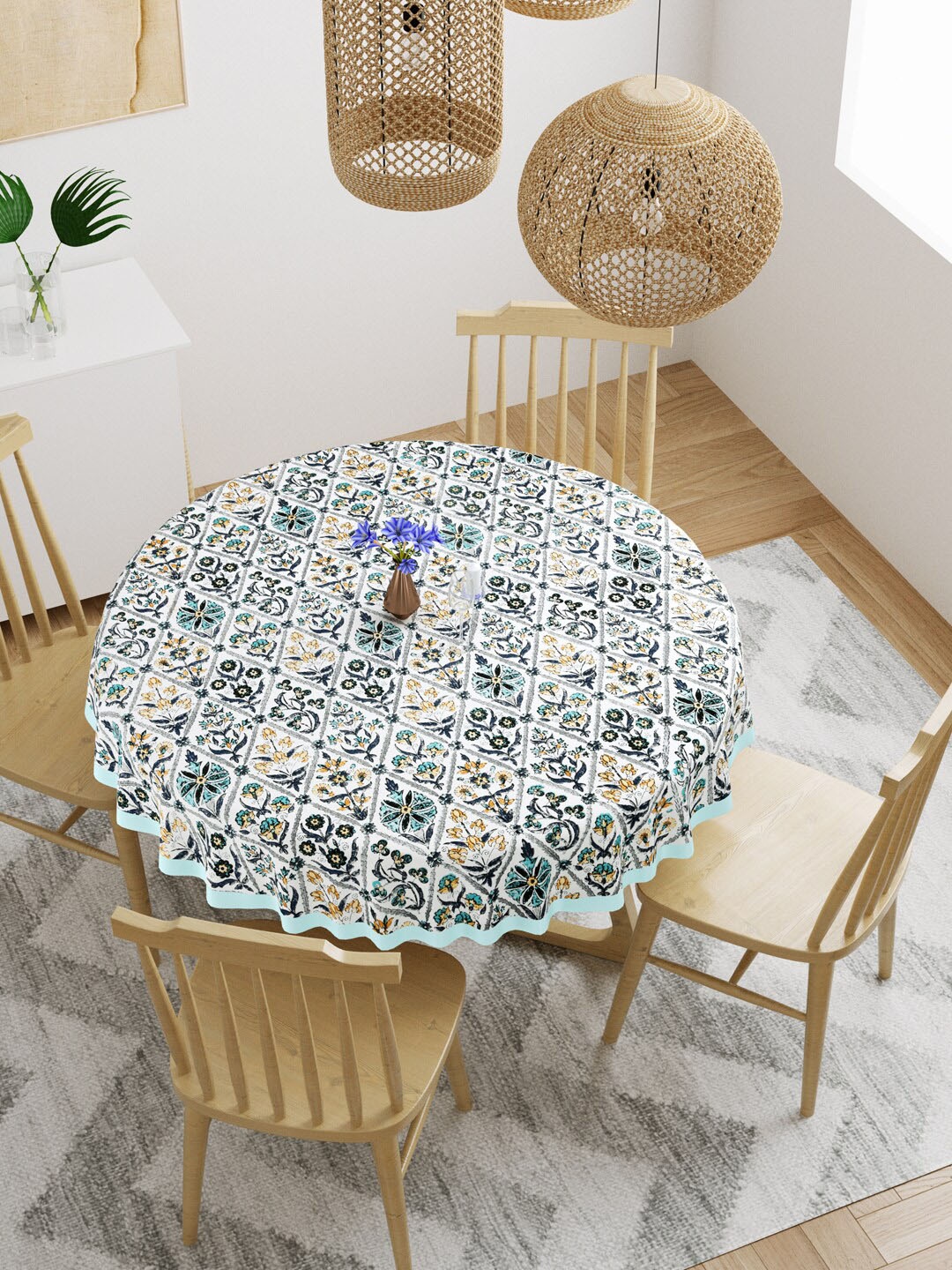 

Gulaab Jaipur White & Blue Floral Printed 6-Seater Cotton Table Covers