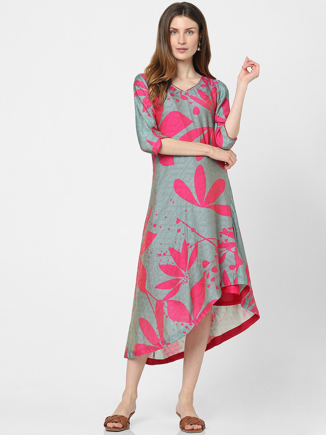 

Indifusion Blue Floral A-Line Midi Dress