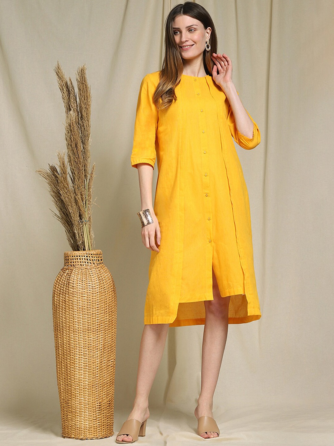 

Indifusion Women Yellow A-Line Dress