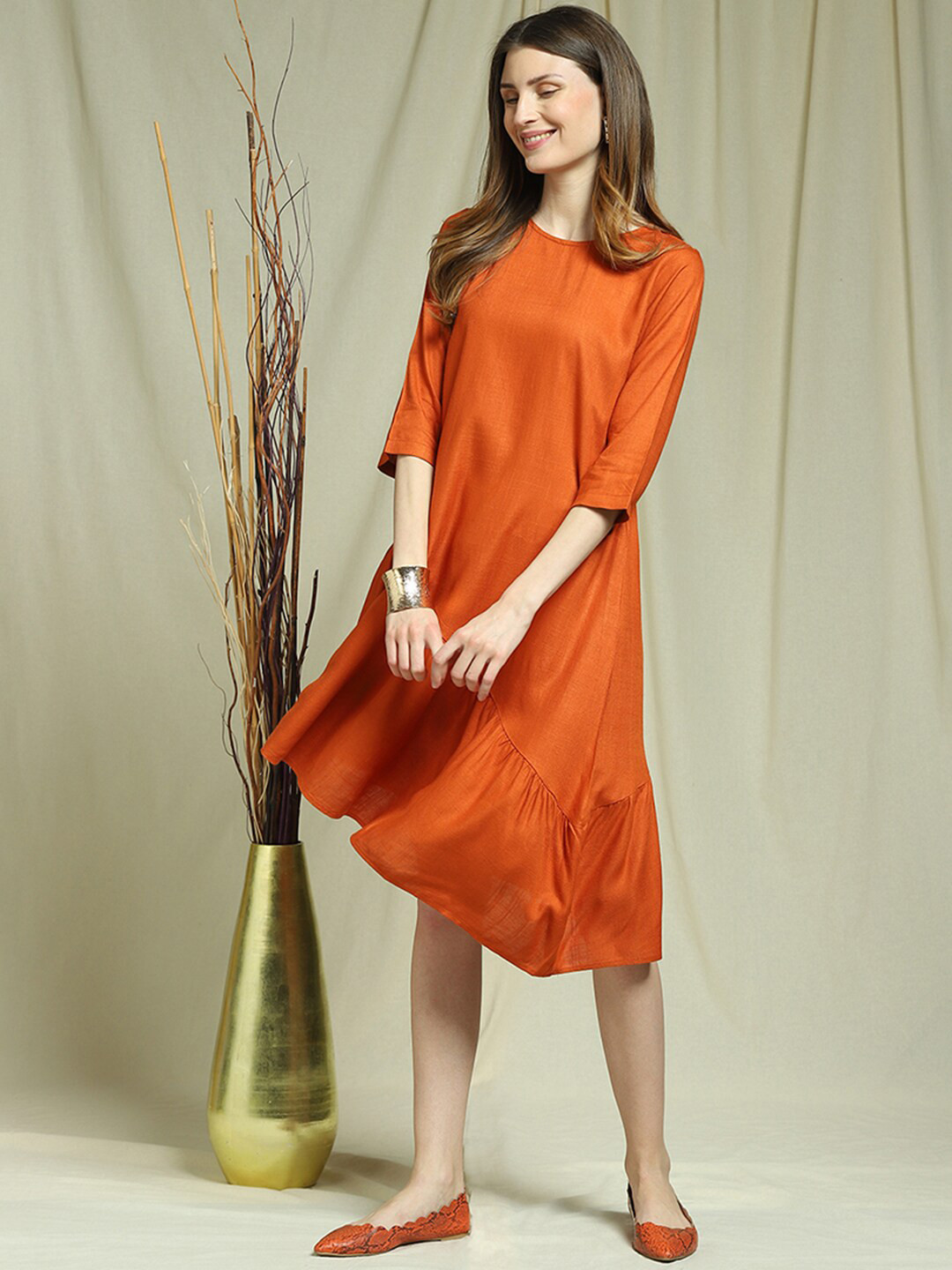 

Indifusion Women Flounce Hem A-Line Dress, Orange