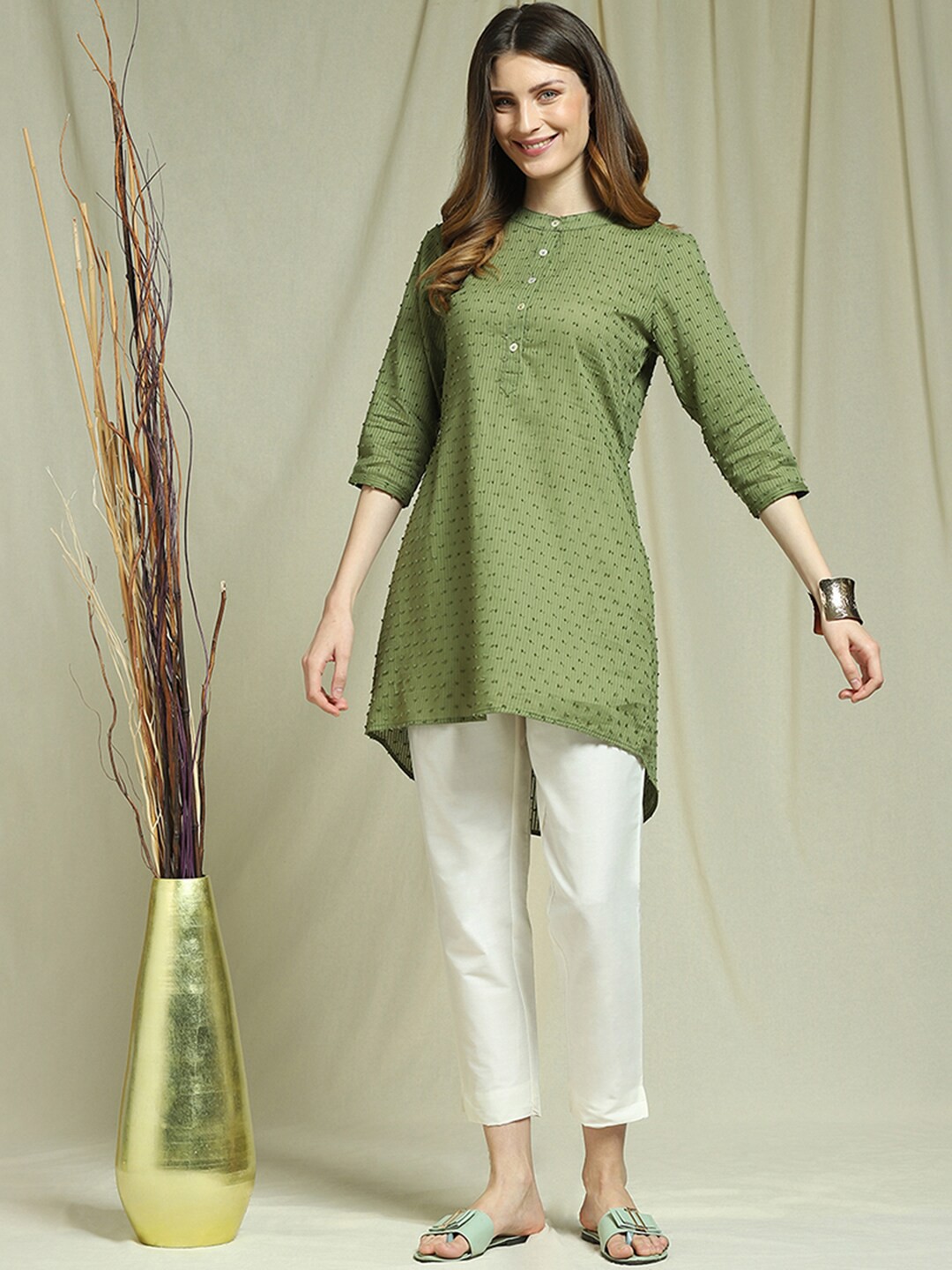 

Indifusion Women Green Geometric Pathani Kurta