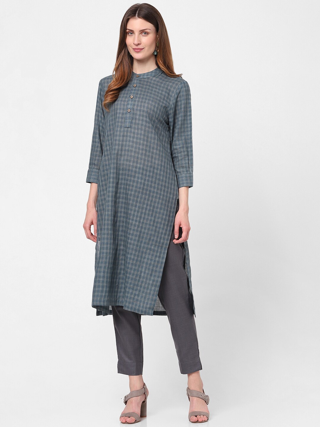 

Indifusion Women Green Checked Kurta