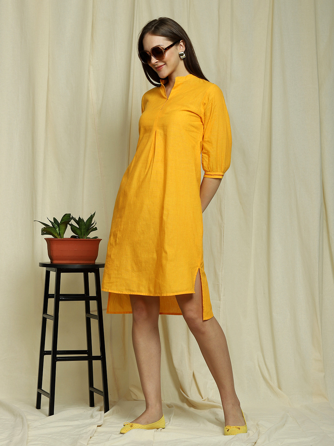 

Indifusion Women Yellow Solid High Low Kurta