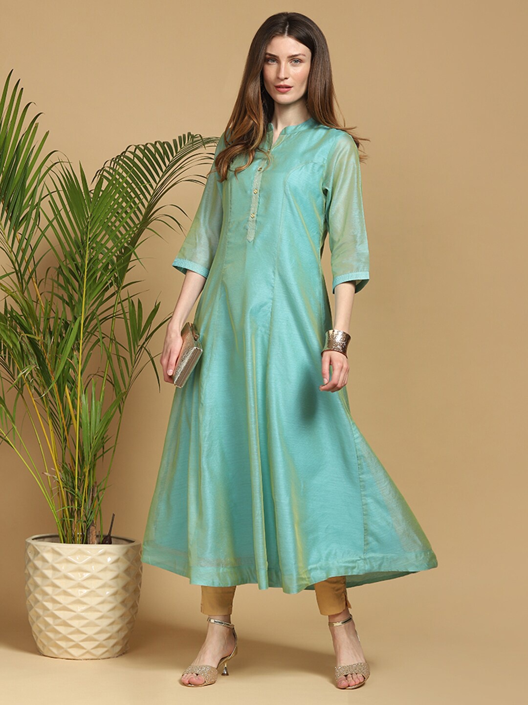 

Indifusion Women Teal Solid Anarkali Kurta