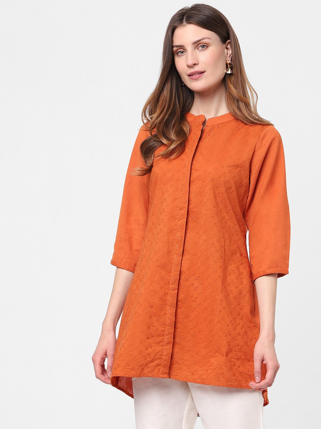 

Indifusion Women Orange Floral Cotton Kurta