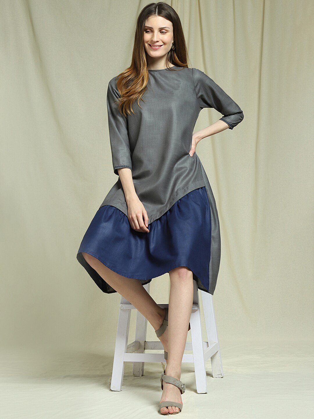 

Indifusion Colourblocked A-Line Dress, Grey