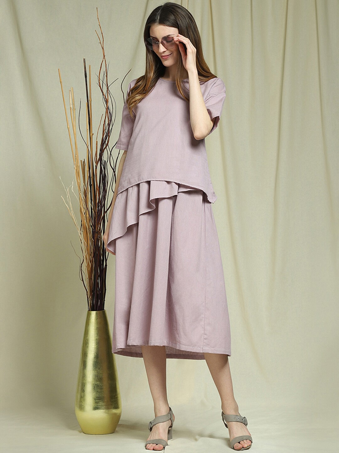 

Indifusion Women Pink Layered A-Line Cotton Dress