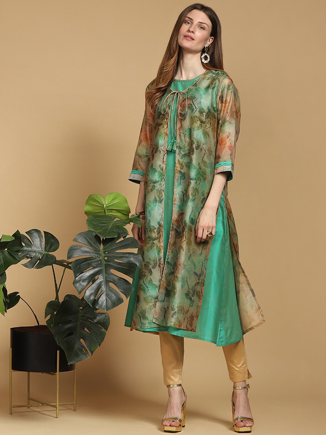 

Indifusion Women Green Floral Printed Kurta