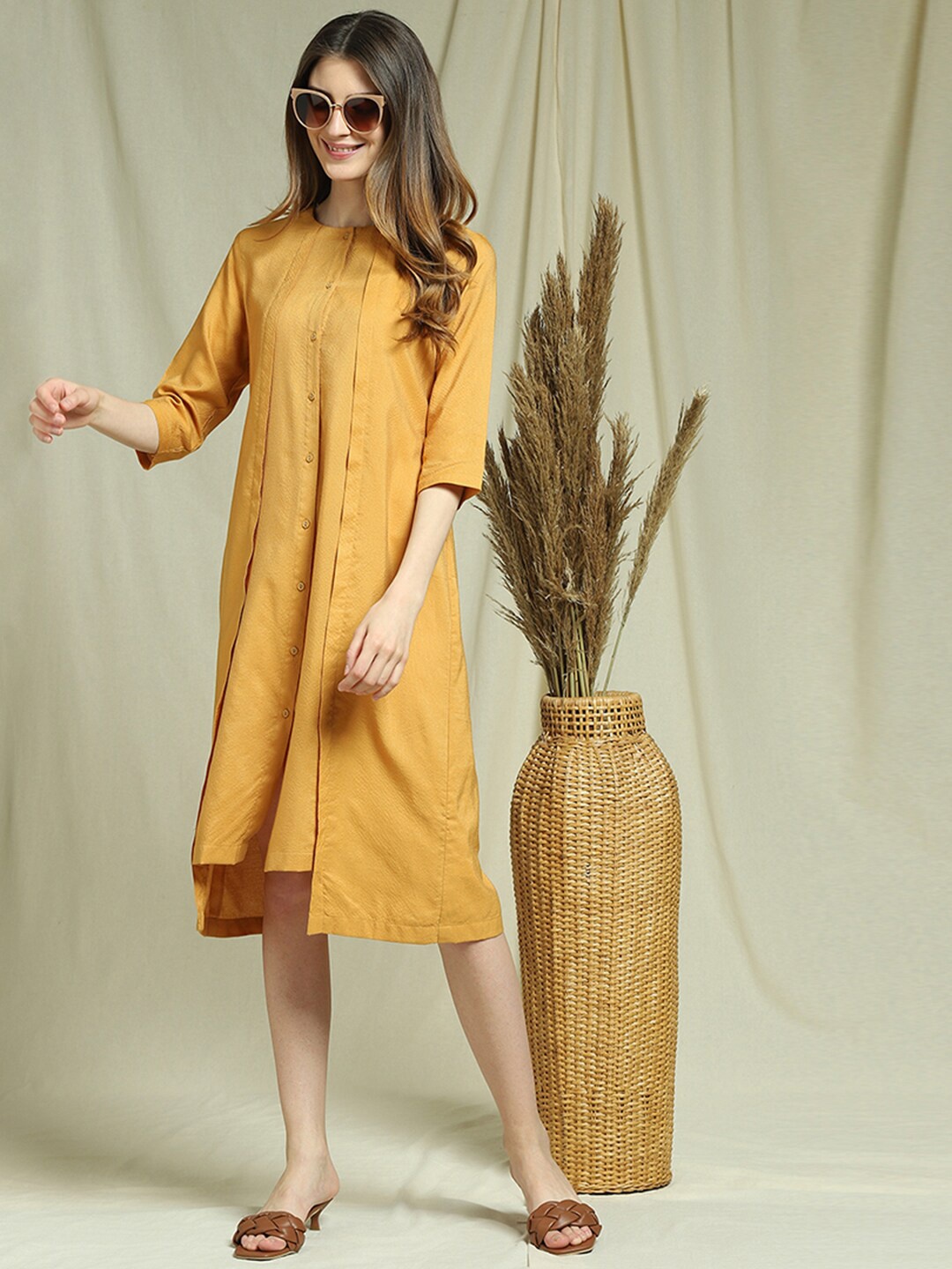 

Indifusion Women Yellow A-Line Layered Dress