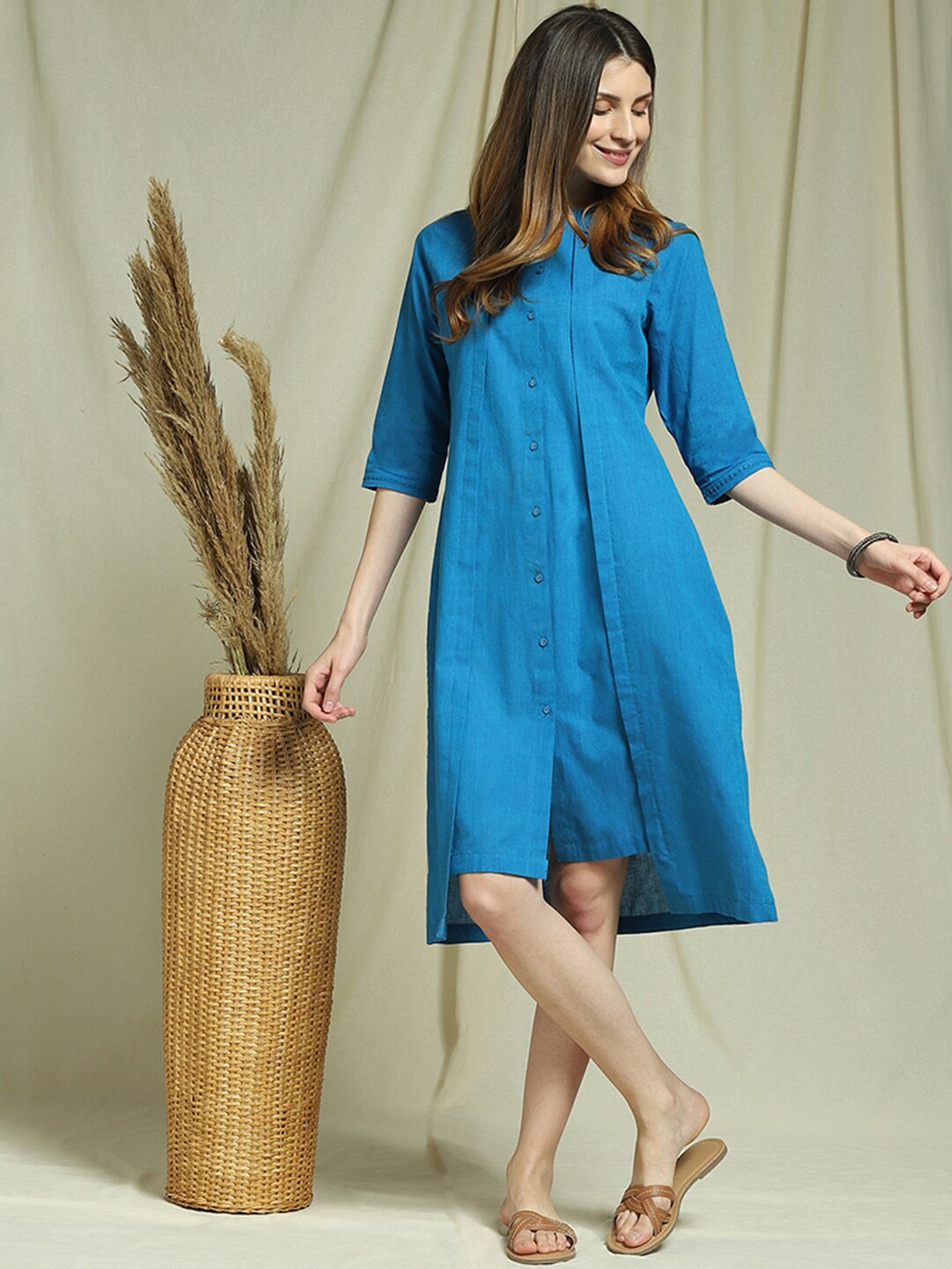 

Indifusion Women Blue Solid Layered A-Line Midi Dress