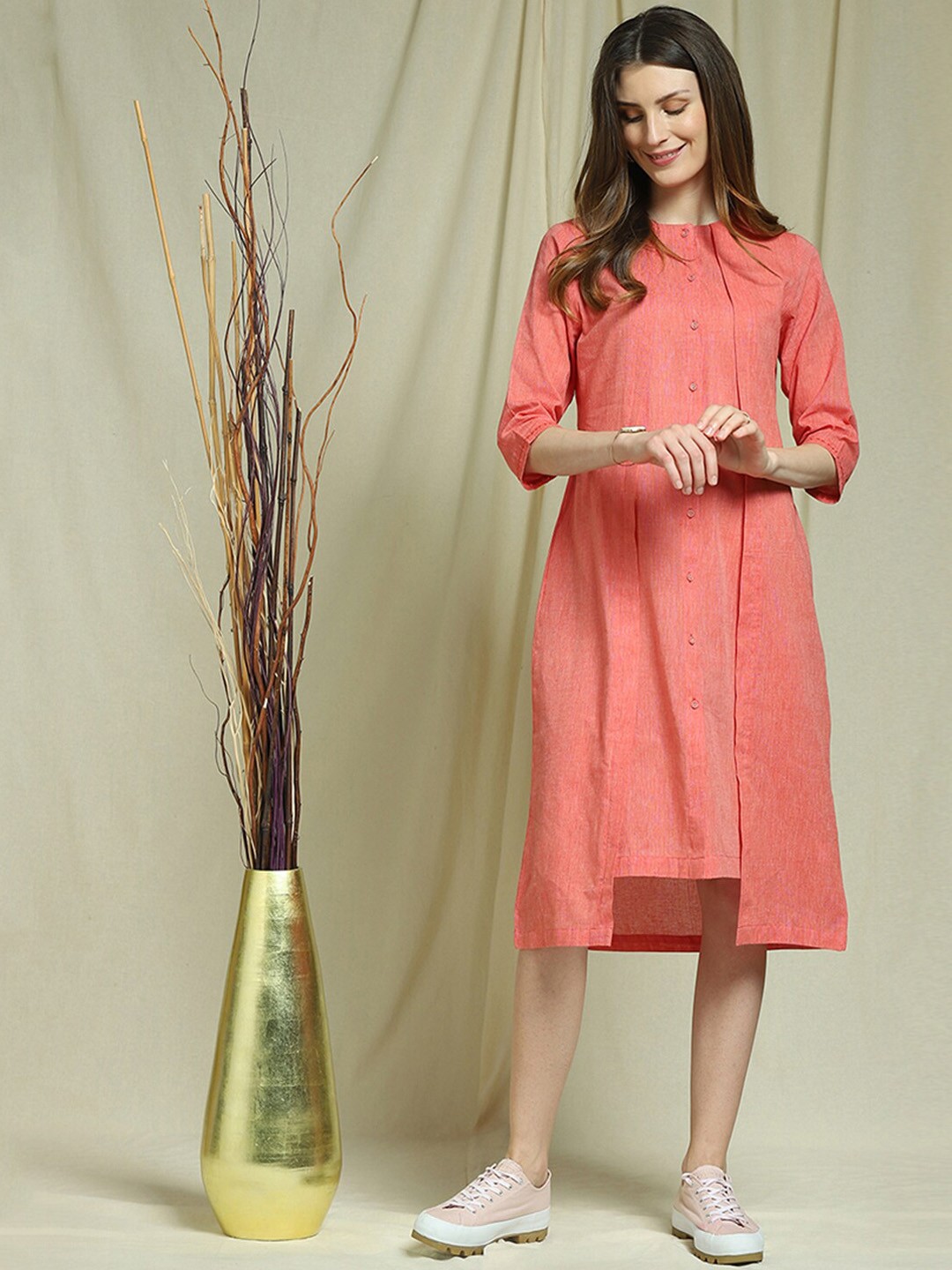 

Indifusion Women Pure Cotton Dress, Coral