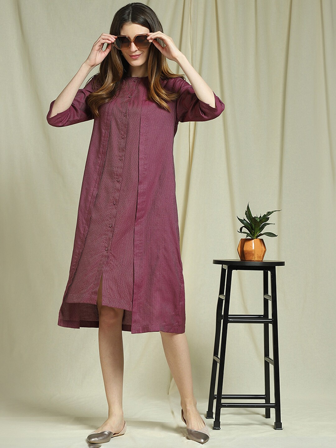 

Indifusion Women Magenta Layered Thread Work Dress