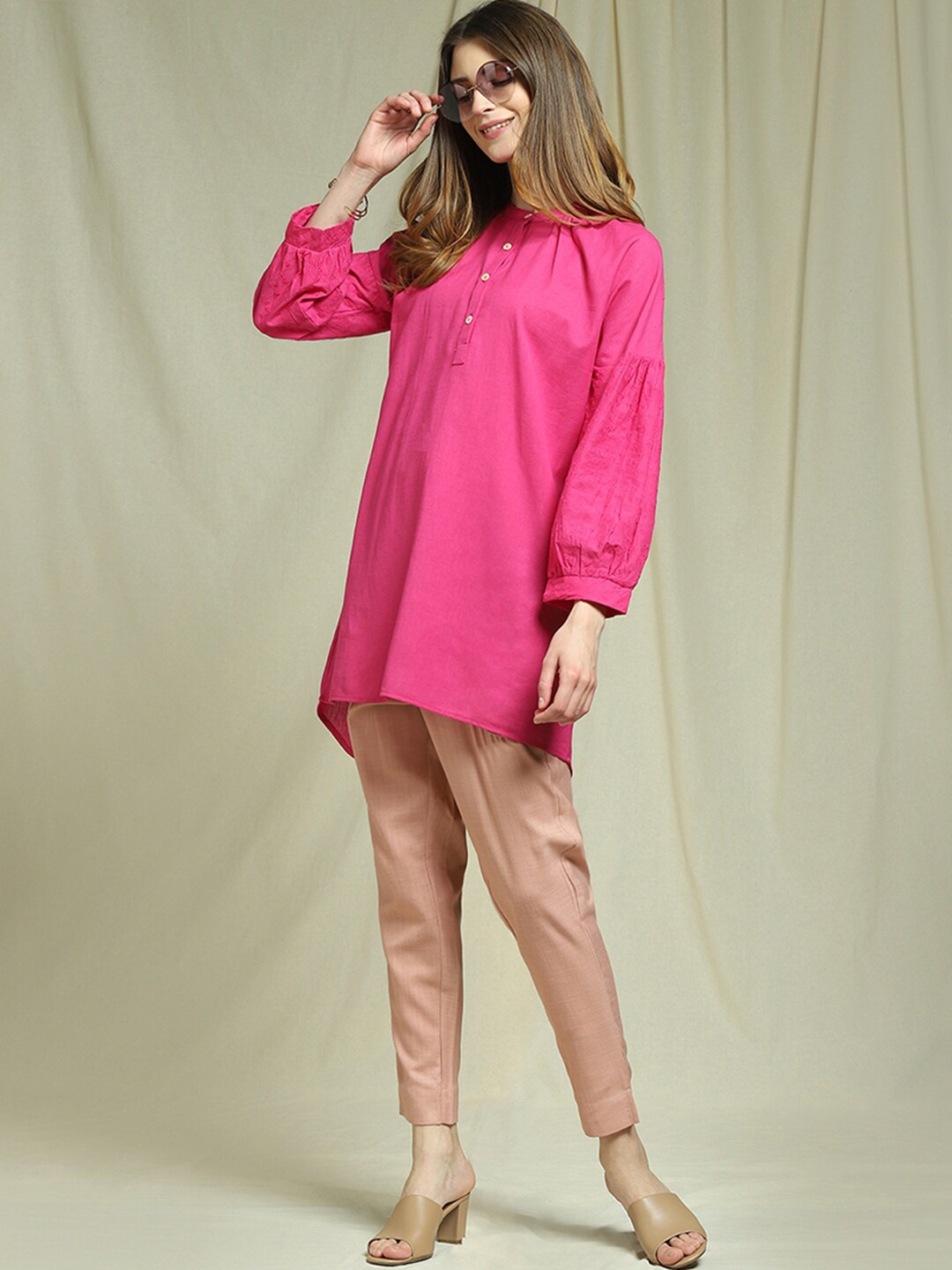 

Indifusion Women Pink Cotton Kurta