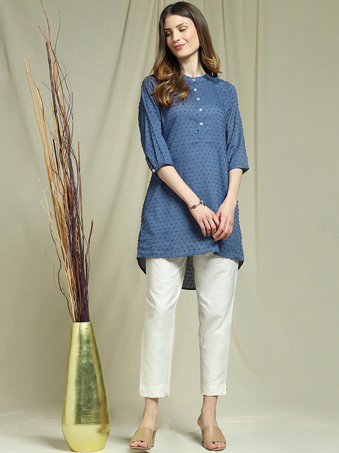 

Indifusion Women Blue Self Design Kurta