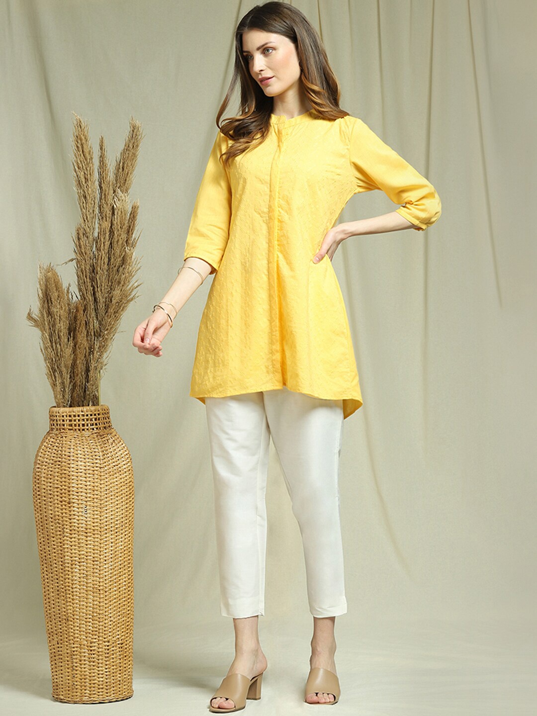 

Indifusion Yellow Woven Design Pure Cotton Kurti