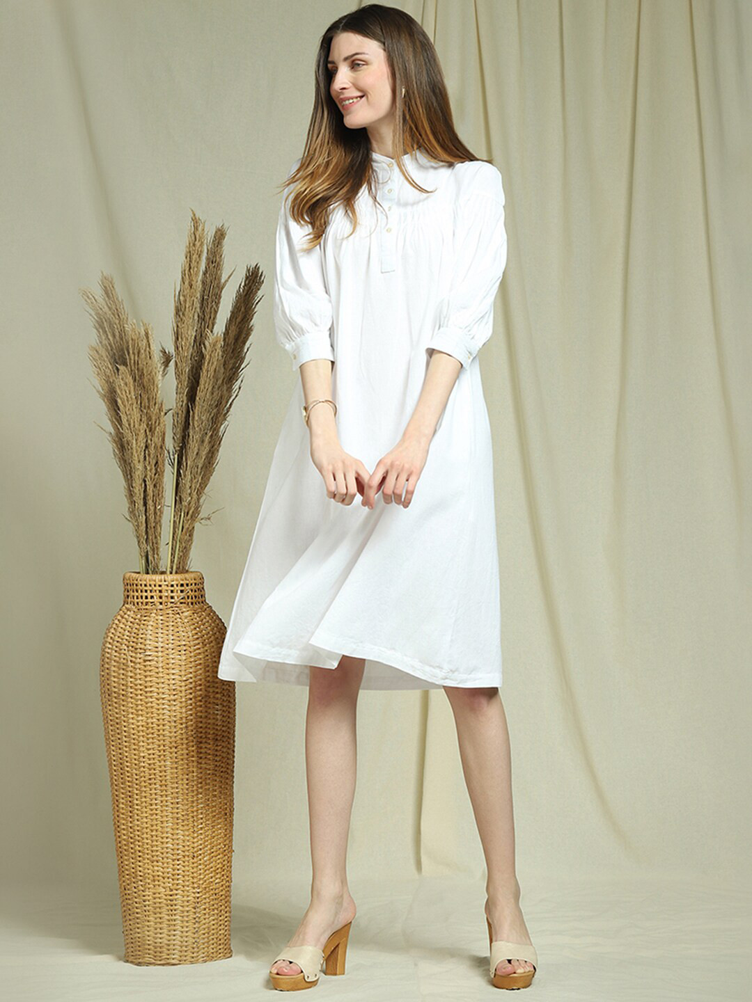 

Indifusion White A-Line Solid Dress