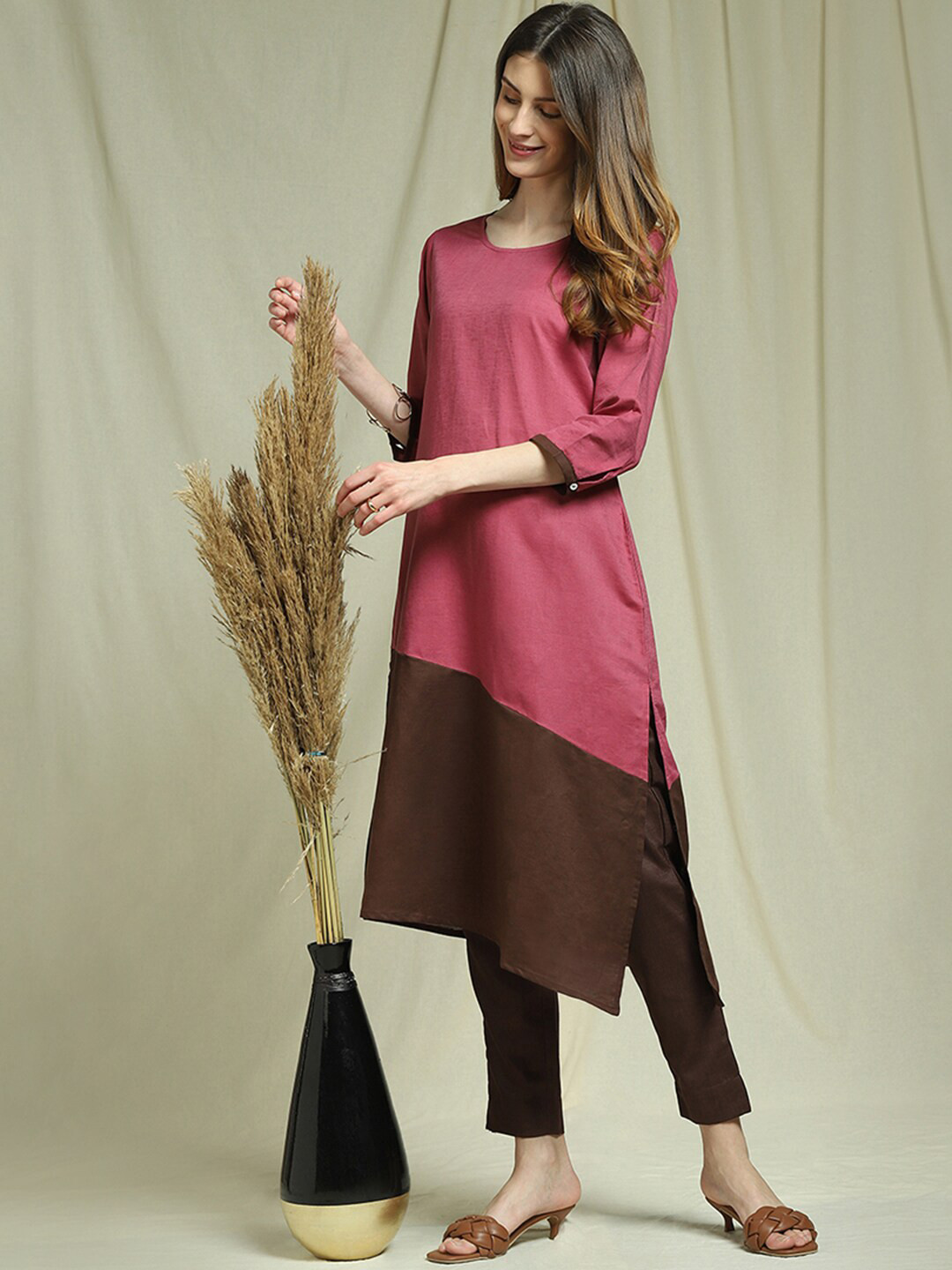 

Indifusion Women Purple Coloured Blocked Kurta