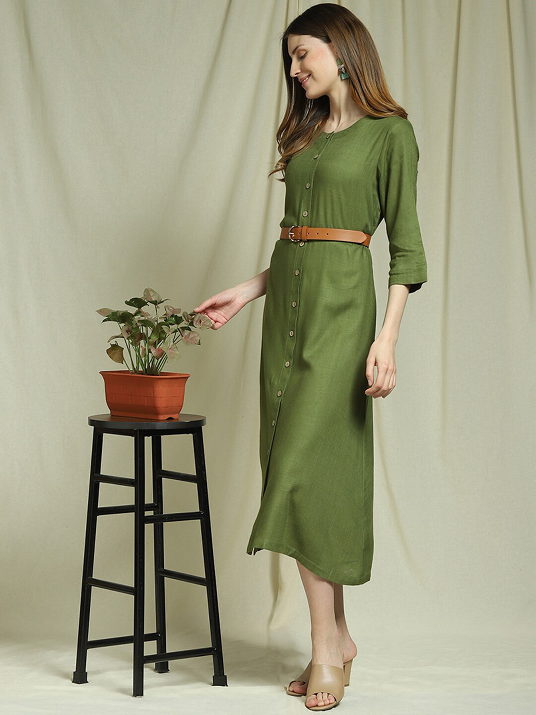 

Indifusion Women Green Formal A-Line Maxi Dress