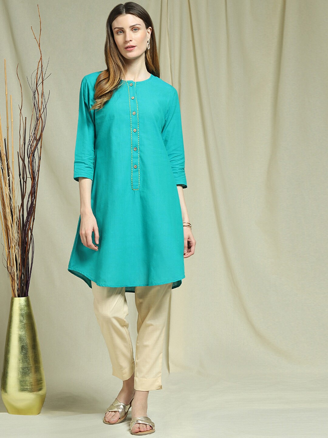 

Indifusion Women Green Solid Kurta