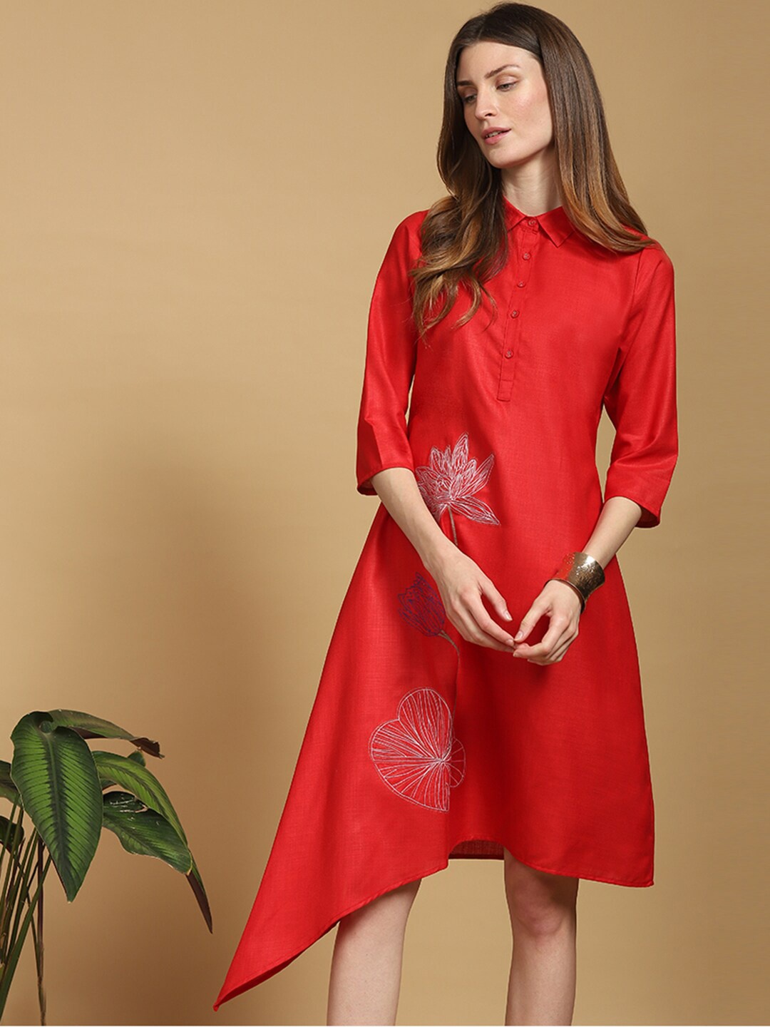 

Indifusion Women Floral Embroidered Dress, Red