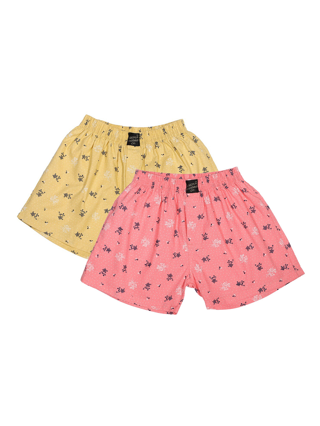 

CREMLIN CLOTHING Boys Pack Of 2 Peach & Yellow Printed Pure Cotton Boxers