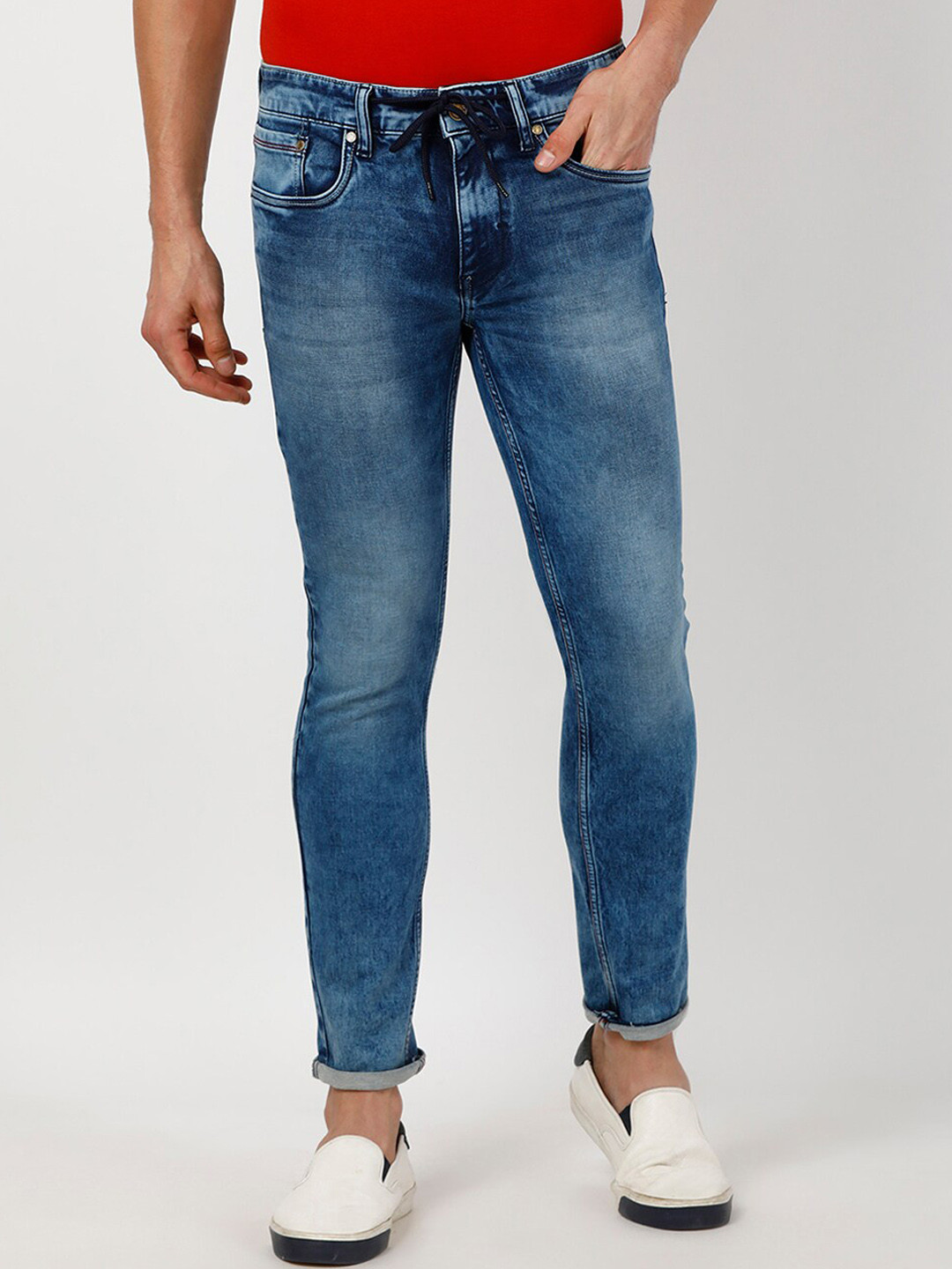 

Llak Jeans Men Blue Skinny Fit Low Distress Heavy Fade Stretchable Jeans