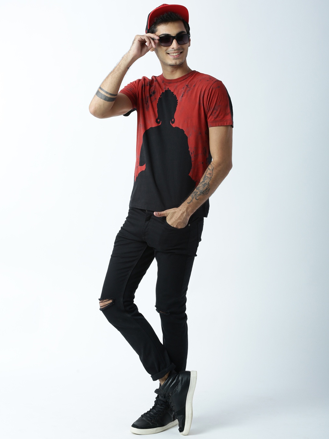 

Huetrap Men Black Buddha Print Round Neck T-Shirt