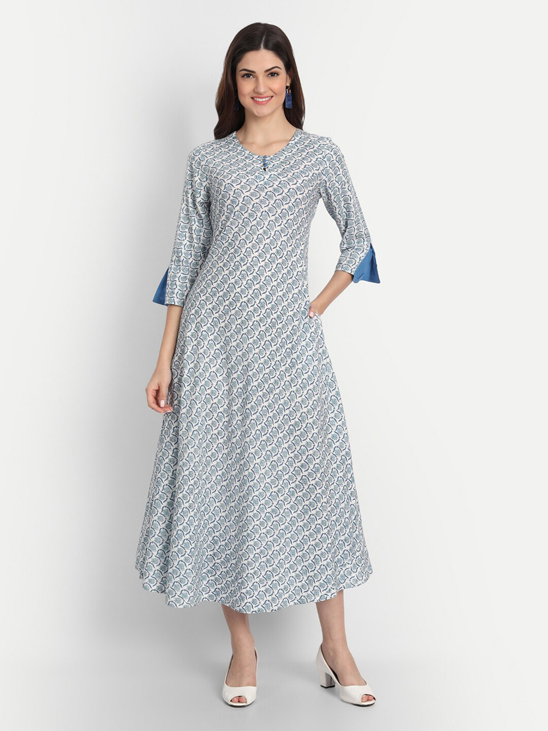 

SUTI Blue Ethnic Motifs A-Line Midi Dress