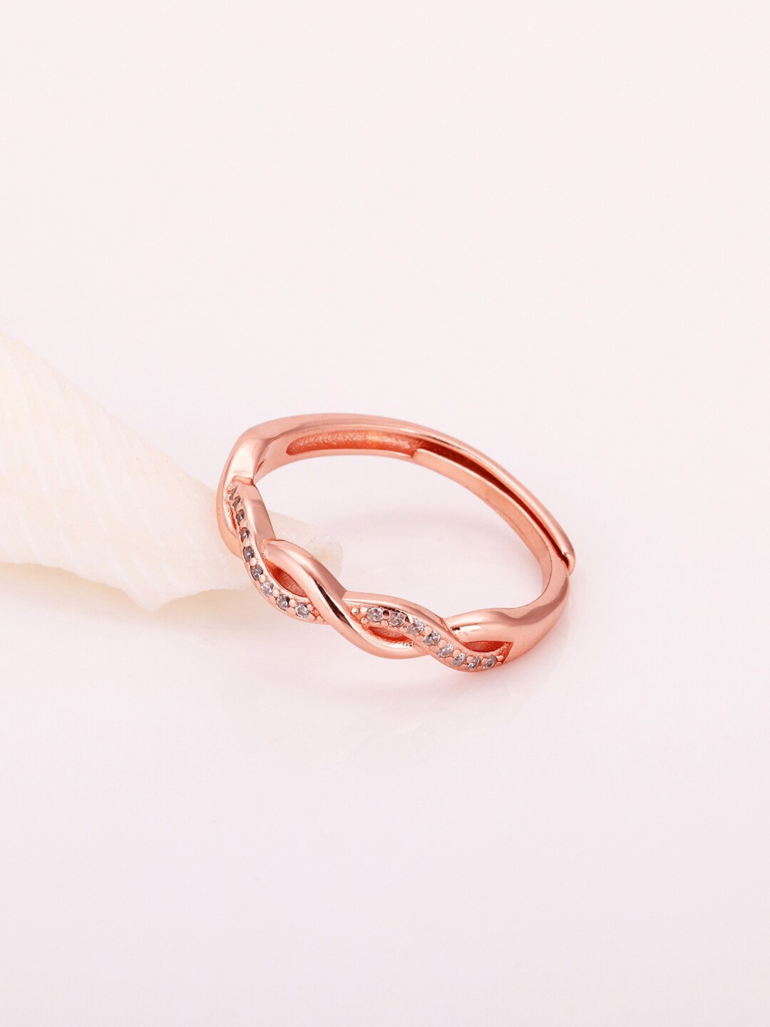 

GIVA 925 Sterling Silver Rose Gold-Plated White CZ-Studded Adjustable Finger Ring