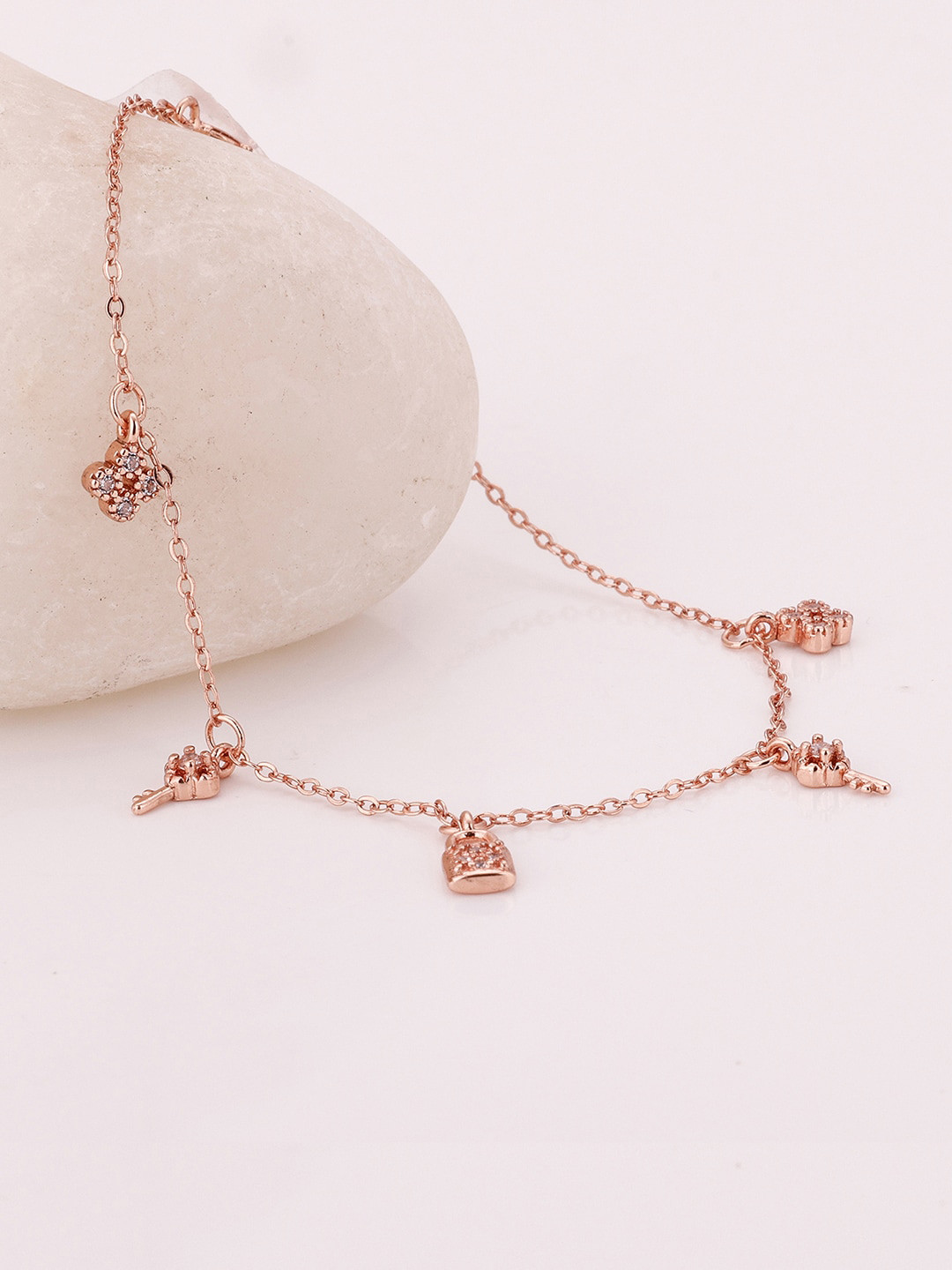 

GIVA Women Rose Gold Sterling Silver Cubic Zirconia Rose Gold-Plated Link Bracelet