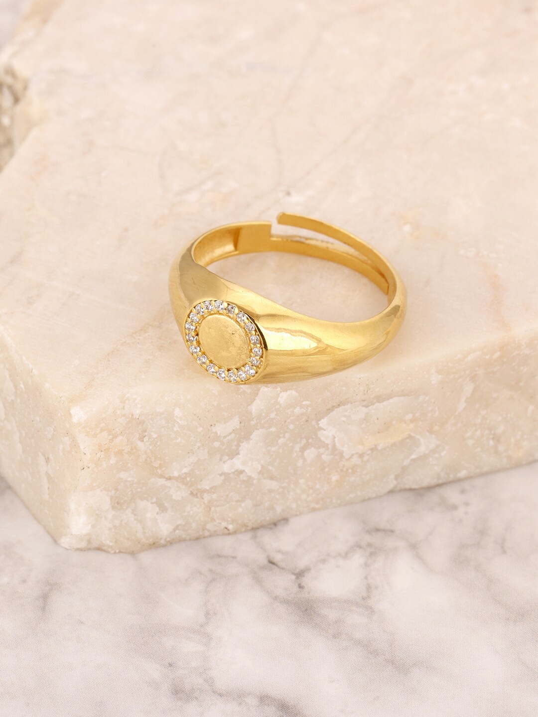 

GIVA 925 Sterling Silver Gold-Plated White Stone-Studded Adjustable Finger Ring