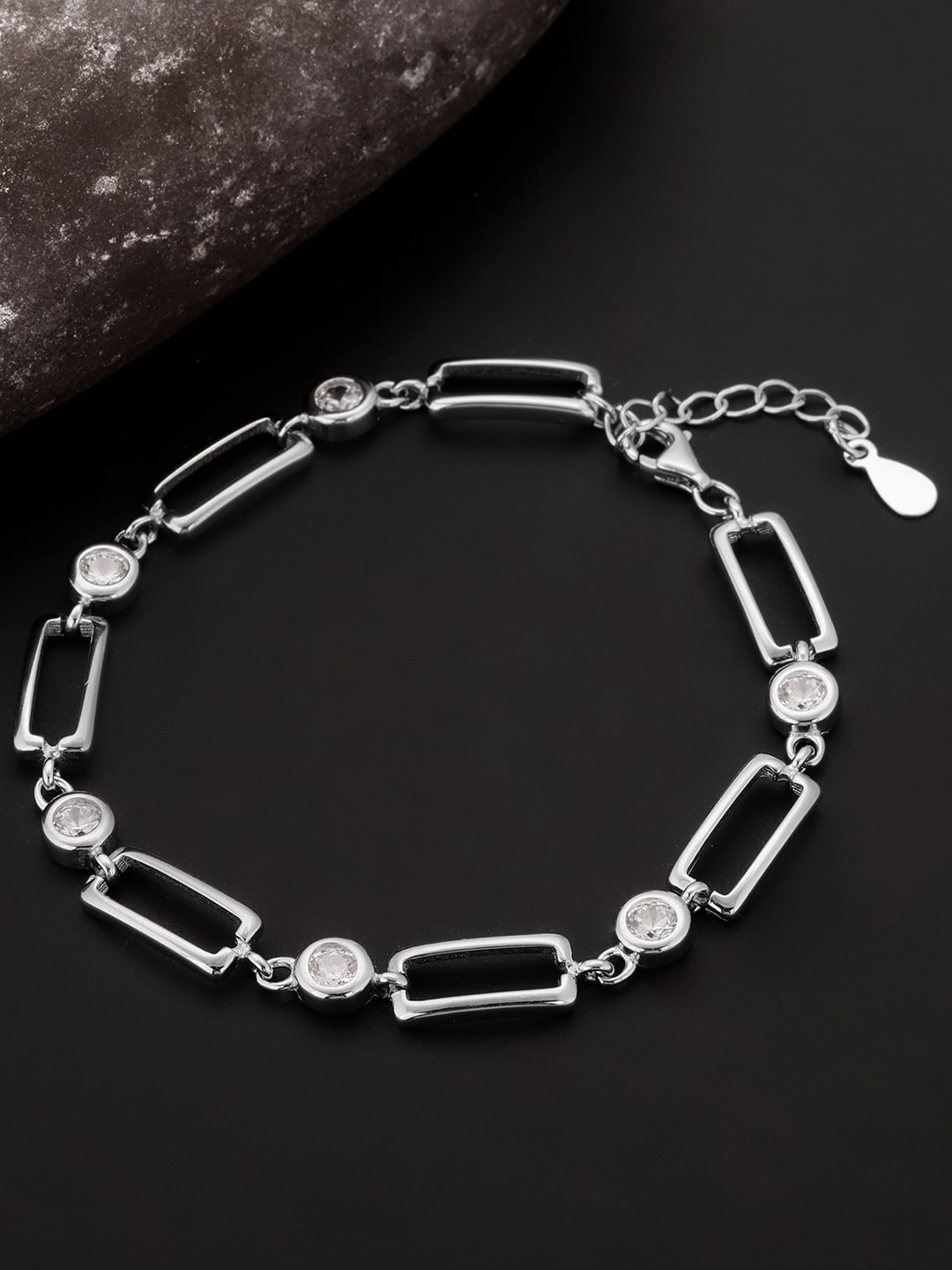 

GIVA Women Silver-Toned & White Sterling Silver Cubic Zirconia Rhodium-Plated Link Bracelet