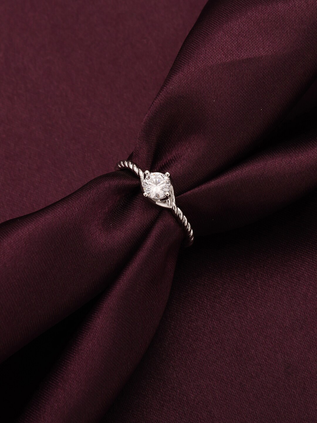 

GIVA 925 Sterling Silver Rhodium-Plated White Stone-Studded Adjustable Finger Ring
