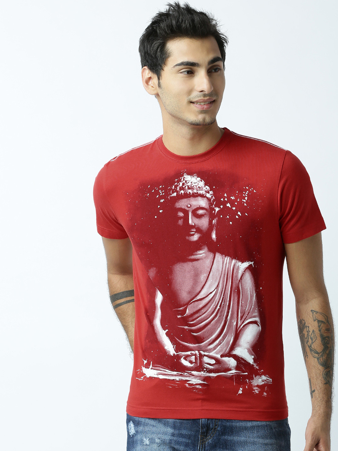 

Huetrap Men Red Printed Round Neck T-shirt