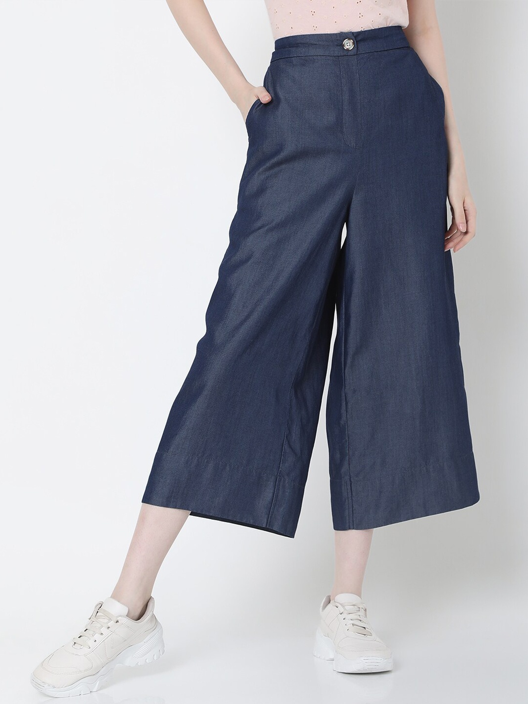 

Vero Moda Women Blue High-Rise Pleated Trousers