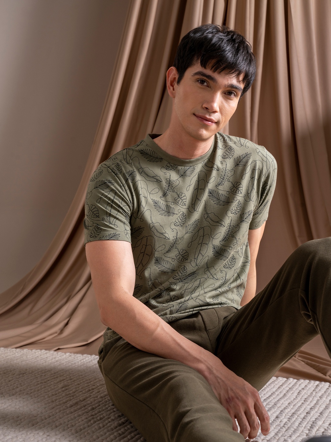 

DaMENSCH Men All Over Print Premium Cotton Regular Fit T-Shirt, Green