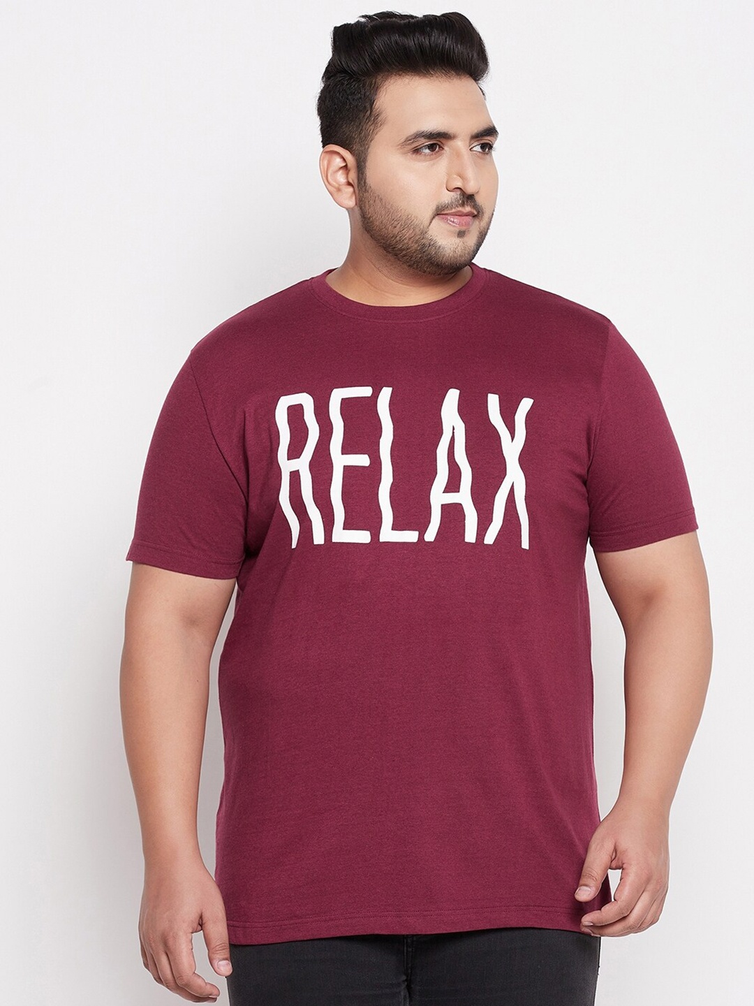 

bigbanana Men Plus Size Maroon Typography Printed Bio Finish T-shirt