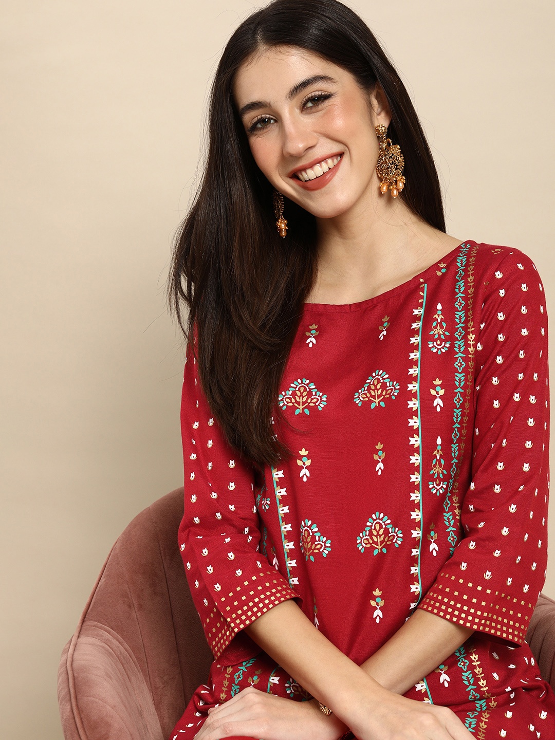 

Anouk Women Red & White Ethnic Motifs Printed Kurta