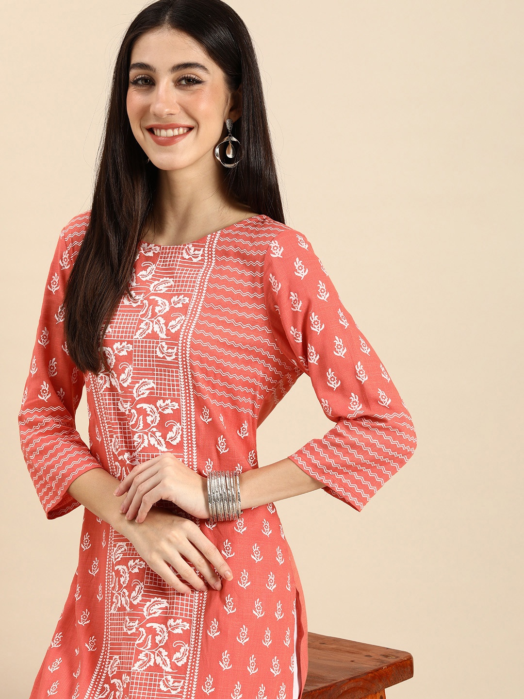 

Anouk Women Ethnic Motifs Printed Kurta, Peach
