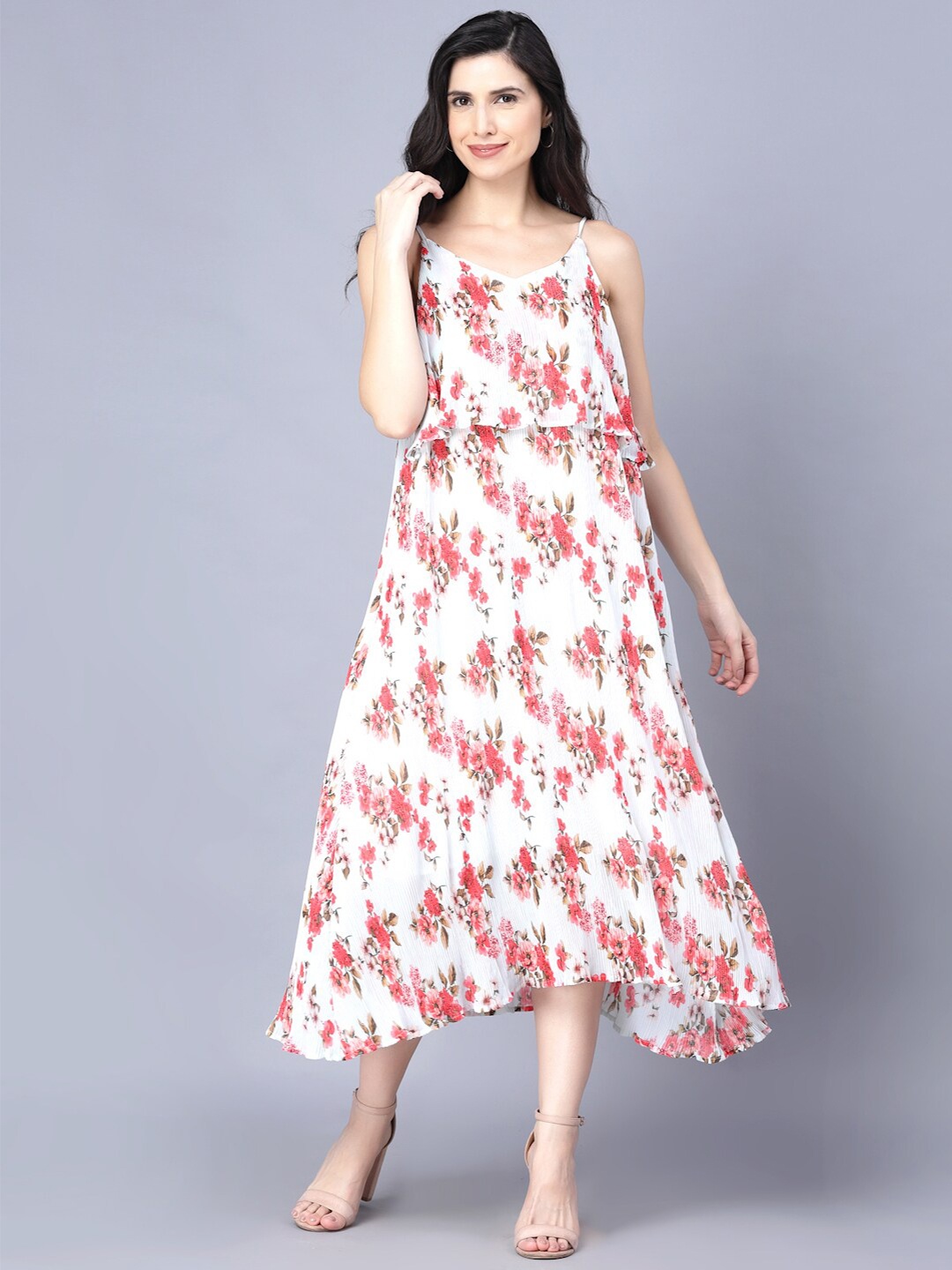 

Myshka White Floral Midi Dress