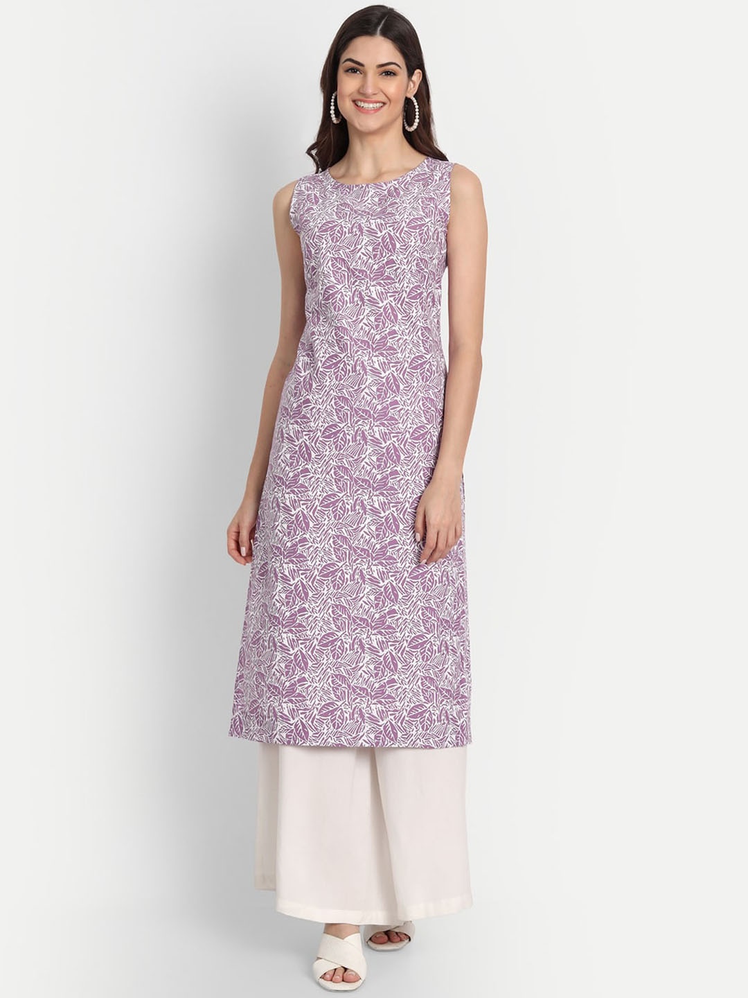 

fabGLOBAL Women Lavender Floral Printed Kurta
