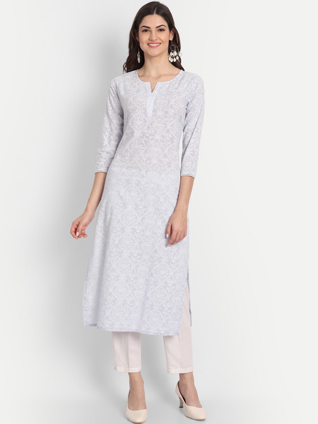 

fabGLOBAL Women Lavender Floral Printed Kurta