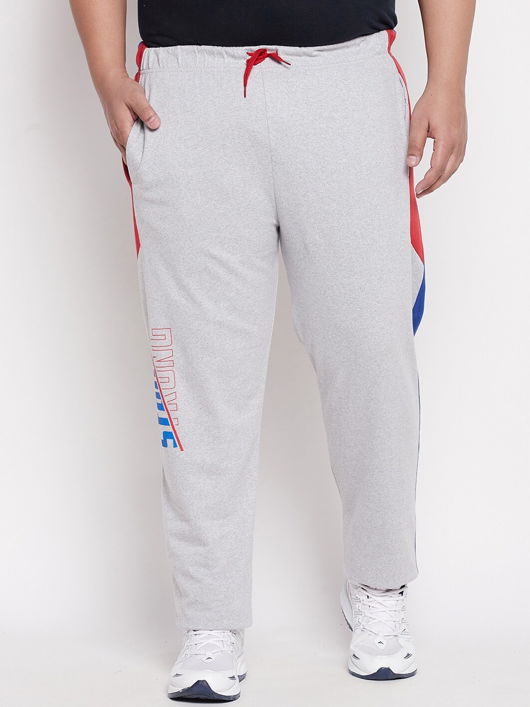

bigbanana Men Plus Size Grey Solid Typography Printed Antimicrobial Track Pant