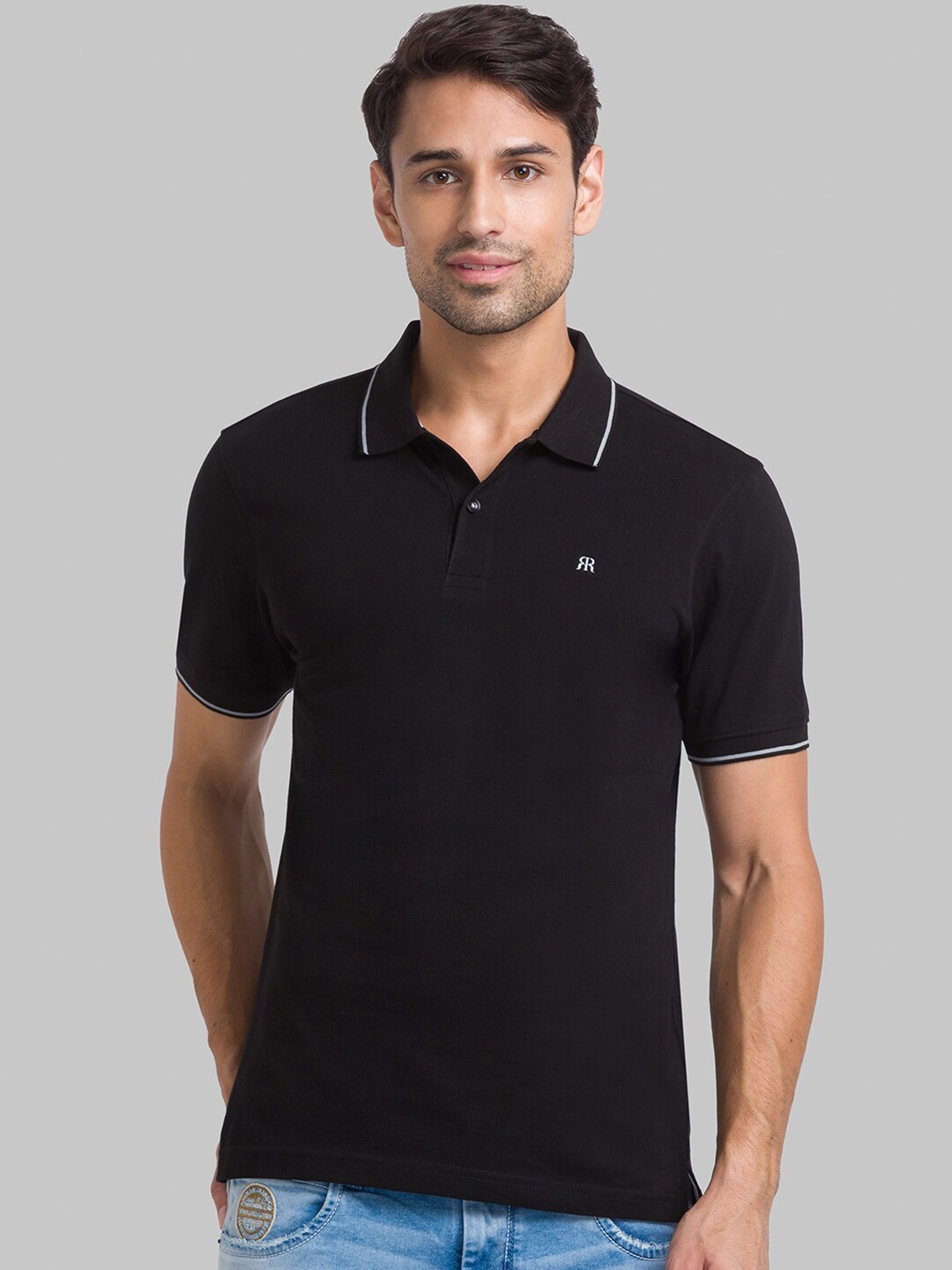 

Raymond Men Black Polo Collar Cotton T-shirt