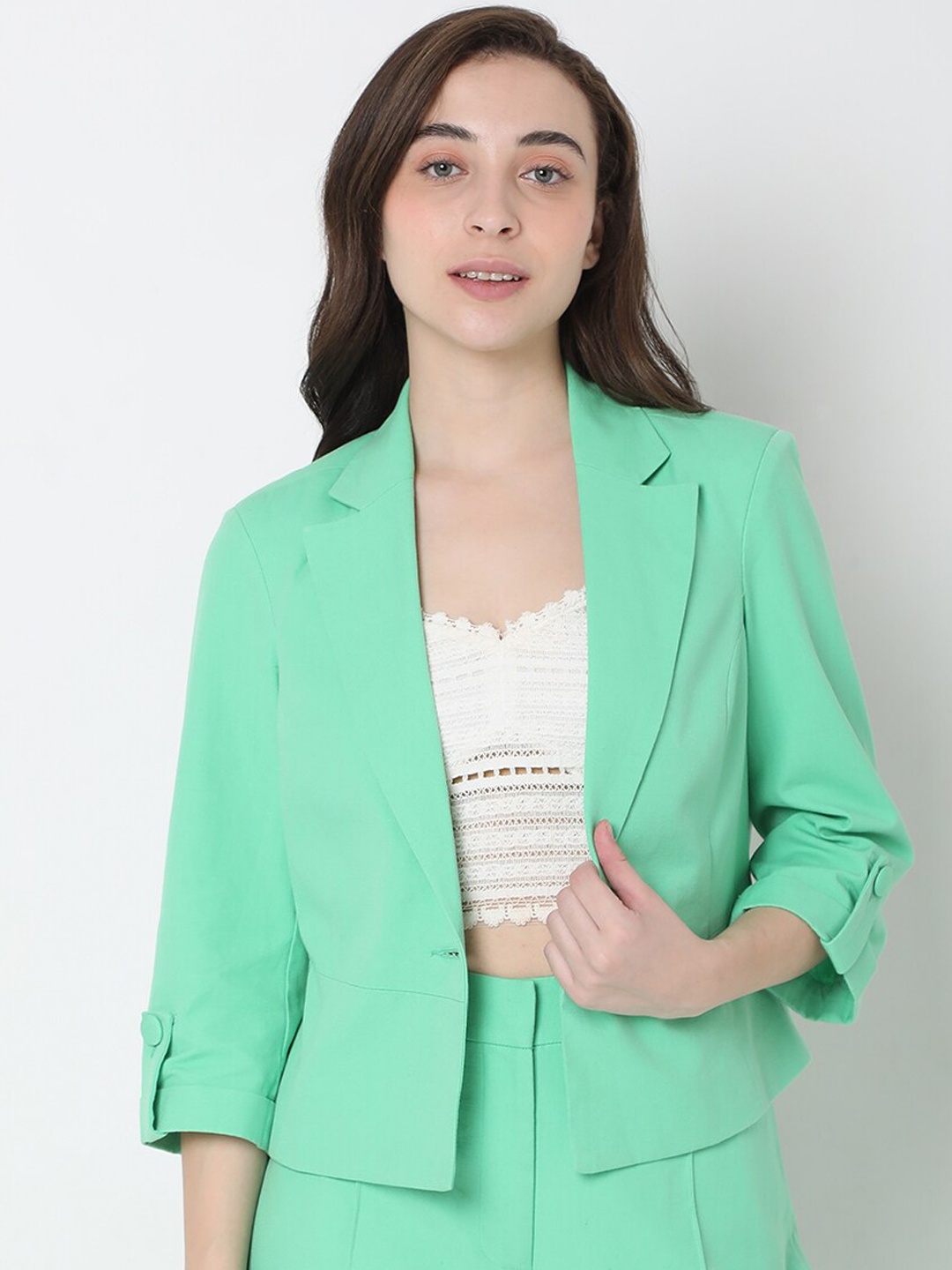 

Vero Moda Women Green Solid Blazers