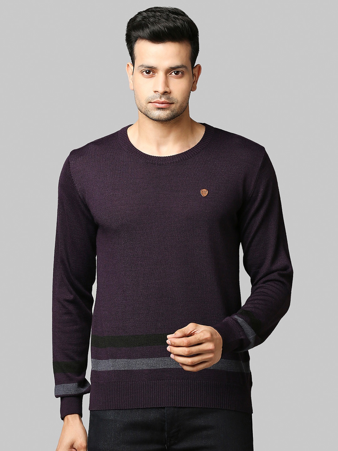 

Raymond Striped Round Neck Pullover, Violet