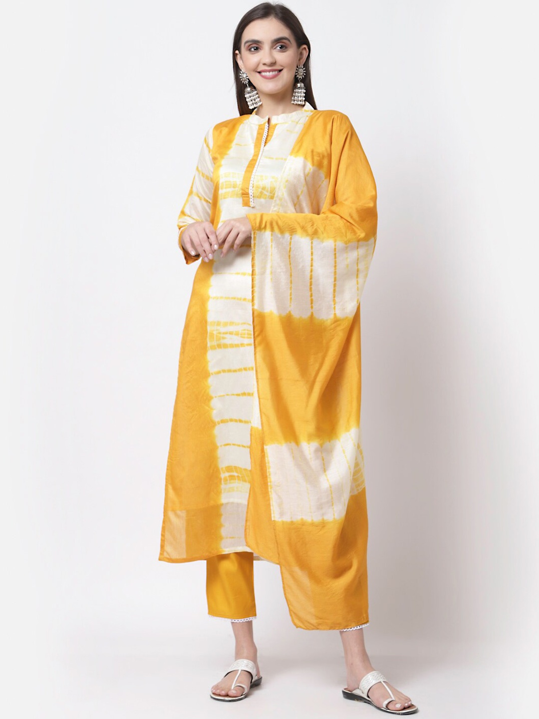 

Myshka Women Yellow Dyed Kurta with Palazzos & With Dupatta