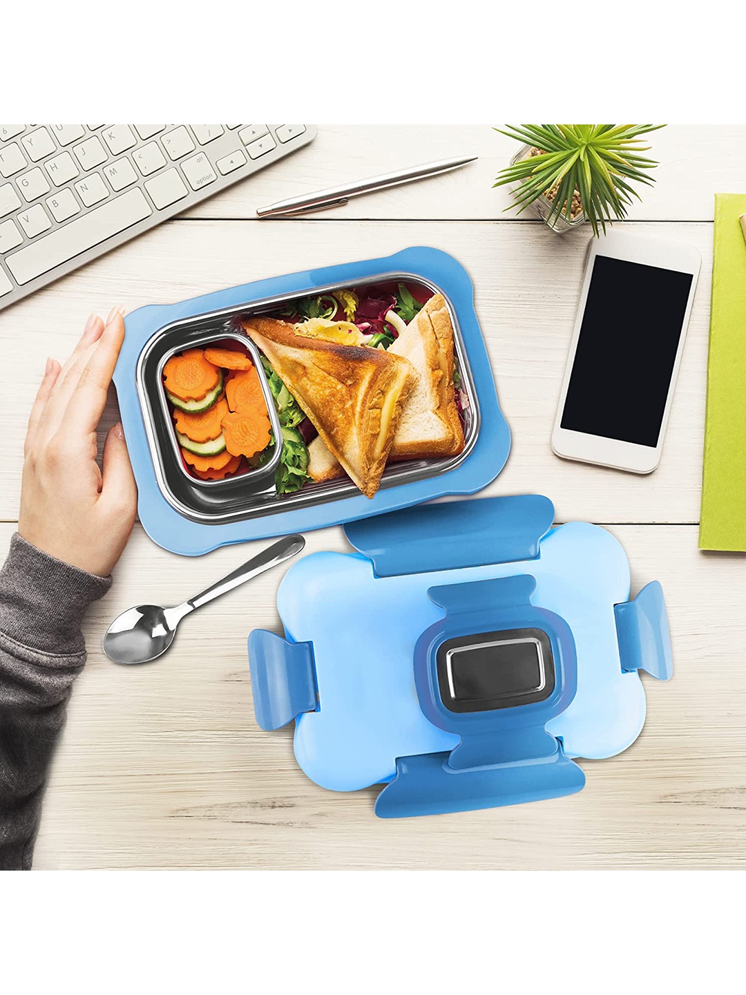 

Milton Blue Printed Stainless Steel Insulated Tiffin Box With Container